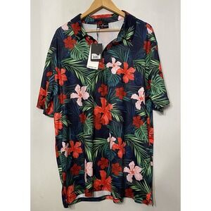 Yatta Golf Polo  Four Way Stretch UPF XXL All over Print Jungle‎ Hibiscus NWT